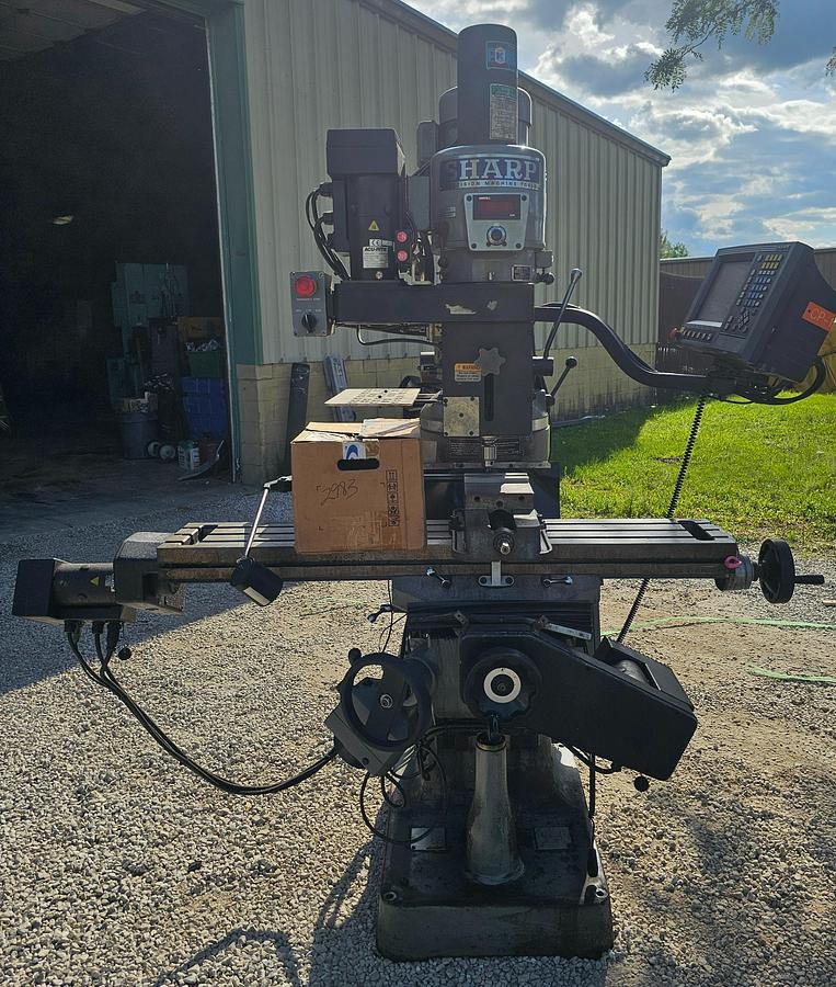 Used 3 Hp Sharp LMV-50/DVS CNC Vertical Knee Mill Acu-Rite CNC Control Collets & Vise