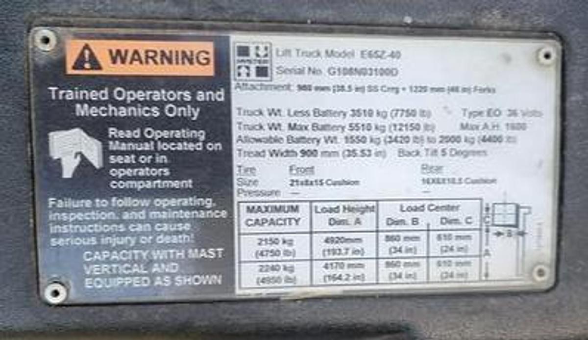 Used 6500# Hyster E65Z-40 48V Electric Forklift 193.7" Lift & Charger