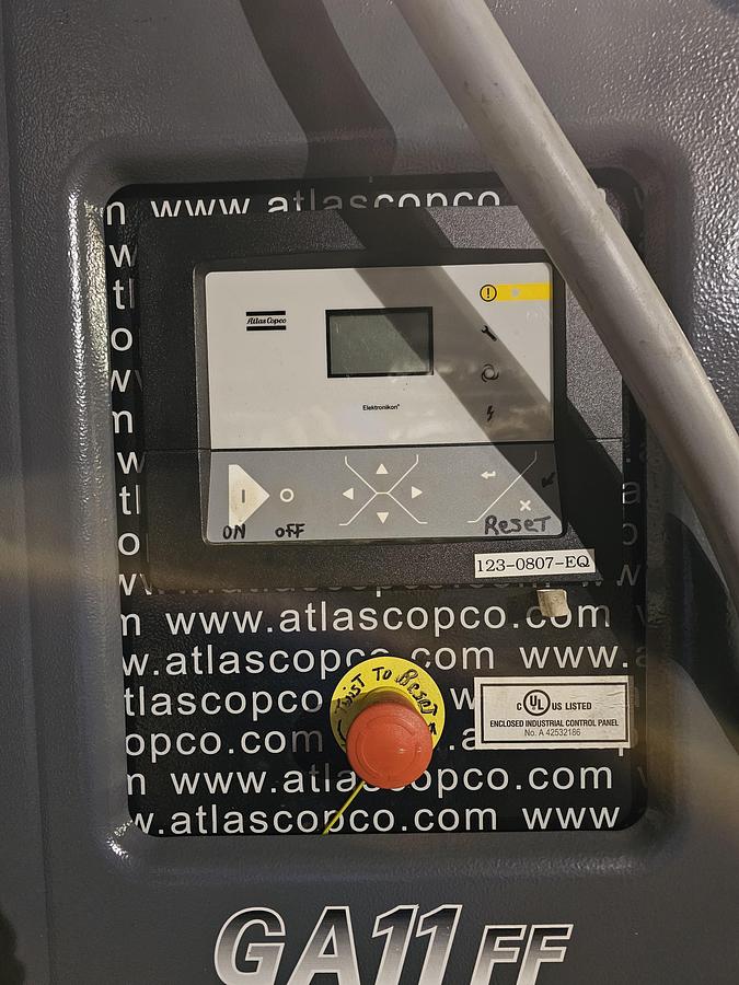 Used 2015 Atlas Copco GA11FF 15 Hp Rotary Screw Air Compressor - Only 3138 Hours!!