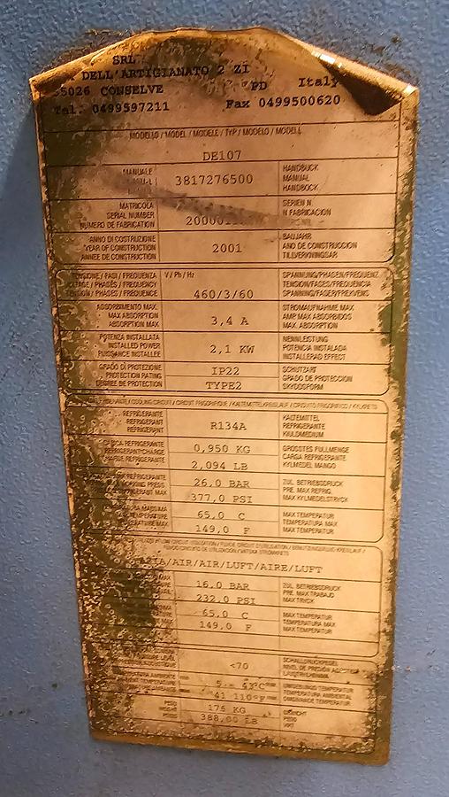 Used Motivair DE107 250 CFM Refrigerated Air Dryer - Fits 50HP & 60HP Compressors