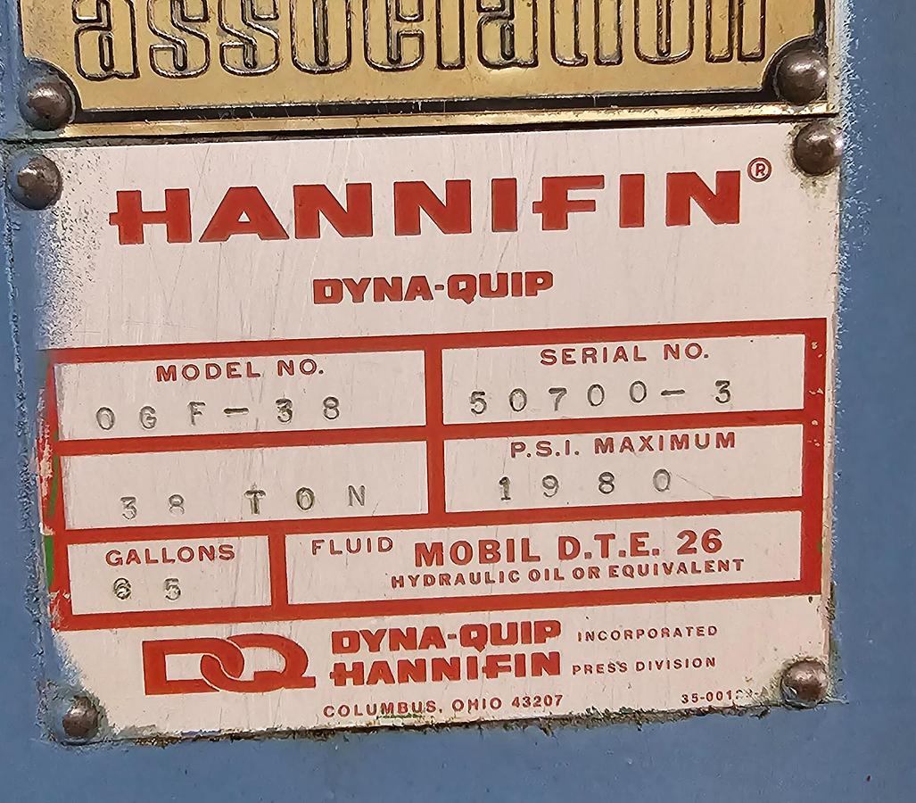 Used Hannifin OGF-38 38-Ton Hydraulic Press | C-Frame | 12" Stroke | 460V