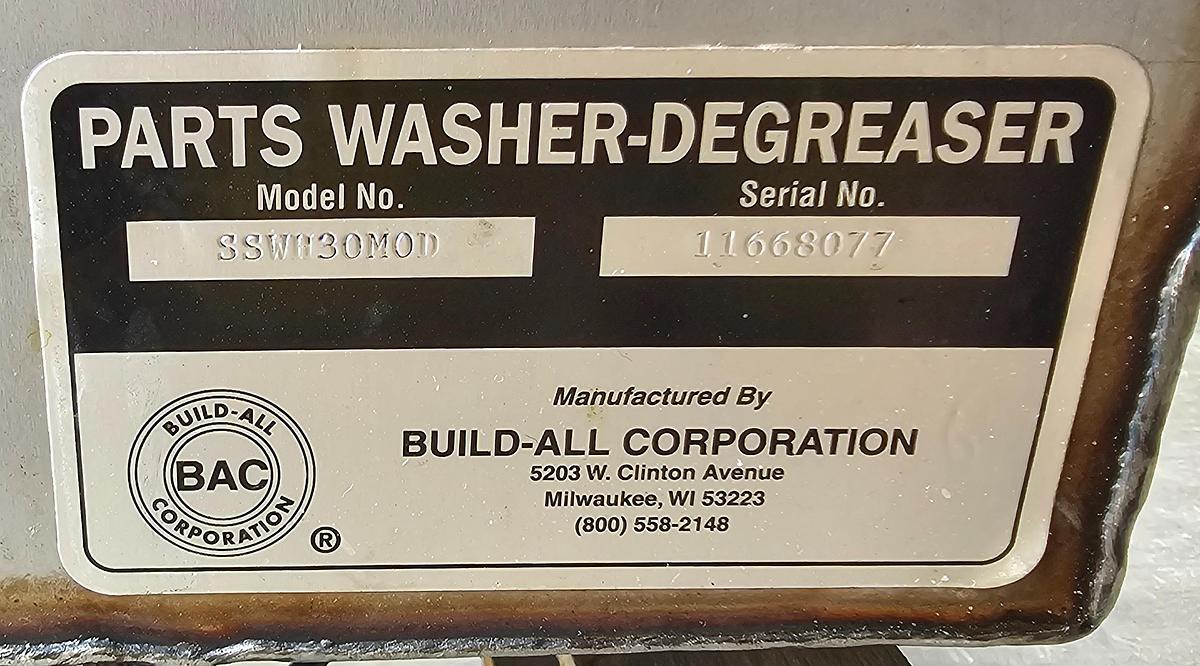 Used Build-All SSWH30MOD Stainless Heated Parts Washer Top (No Drum, Washer Only) 