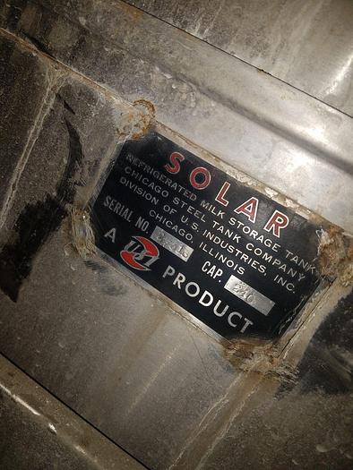 Used 240 Gallon Solar Mfg. "Milk Minder" 316 SST  Holding Tank w/Agitation Mixer