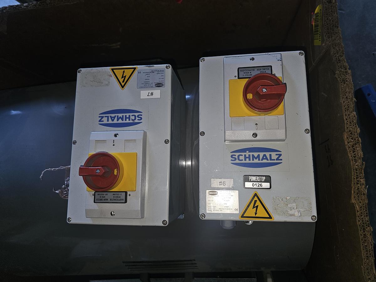 Used 250# Gorbel Twin Bridge Freestanding Crane 26' Span x 45' Runway w/ Schmalz 50 Kg Vacuum Lift Systems 