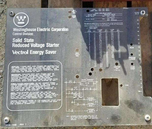 Used 150 Hp Westinghouse Solid State Reduced Voltage Soft Starter Vectrol EnergySaver
