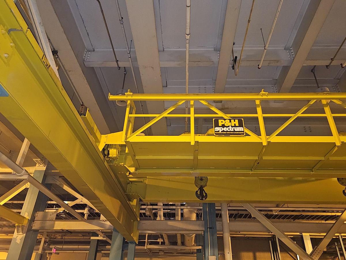 Used 20 Ton P&H Double Girder Overhead Bridge Crane 48' Span Top Running 10 Ton Hoists