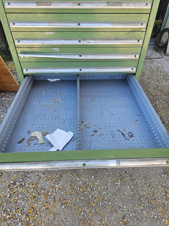 Used Vintage 15 Drawer Equipto Industrial Tooling Cabinet 28" x 28" x 60" Green