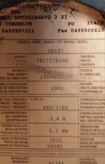 Used MOTIVAIR (MTA) 250 CFM R-134a Air Cooled Refrigerated Air Dryer Model #DE107