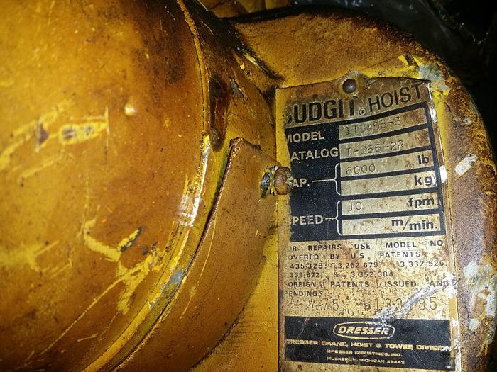 Used 3 Ton Budgit Electric Chain Hoist, 2-1/2 HP, 230/460V/3/60, w/Pendant & Trolley