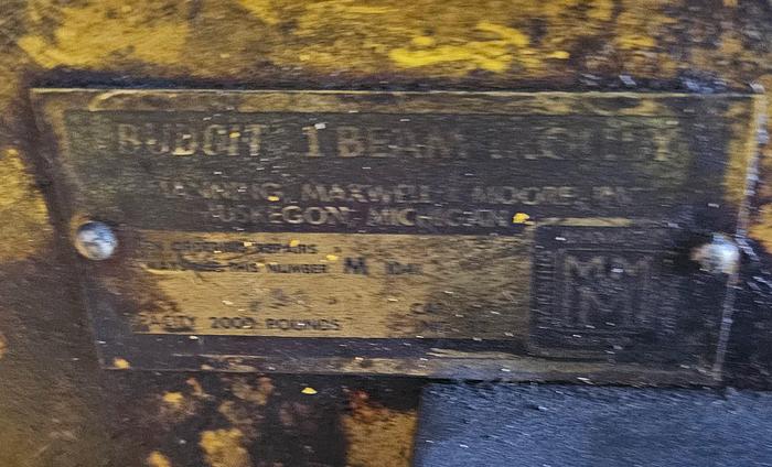 Used 1 Ton Budgit 309828-43 Electric Roller Chain Hoist & Trolley, 10' Lift, 8 F.P.M Lift Speed