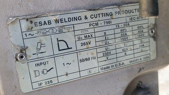 Used ESAB PCM-750i Plasma Cutter 50 Amp Max Output Current w/Cutting Torch
