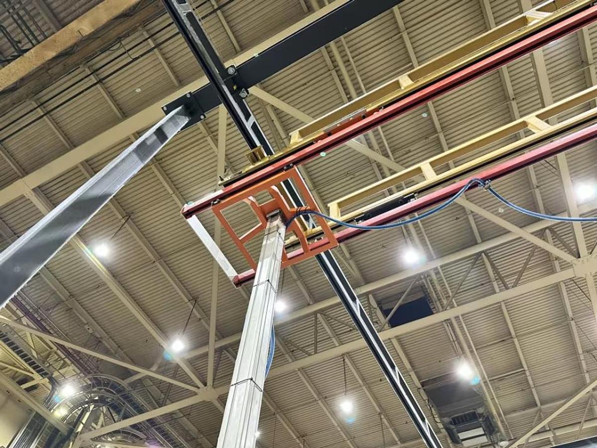 Used 500# Spanco 34' Span x 45' Run Double Girder Freestanding Bridge Crane w/Hoist & Pneumatic Handler