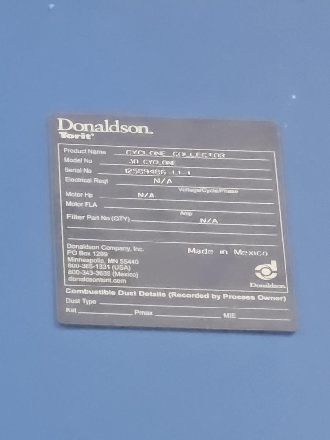 Used 2014 Donaldson Torit 64FS8 Baghouse & Model 30 Cyclone | 25 HP Blower | 10,000 CFM
