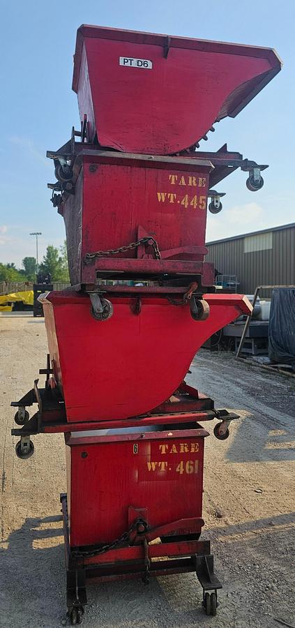 Used Roura Style 3/4 Cu. Yard Self Dumping Hopper on Castors 50" x 30" x 25"