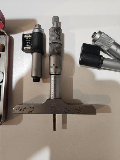 Used Starrett NO.446 Anvil & Mitutoyo .001'' Depth Micrometer Kit w/MISC Contents