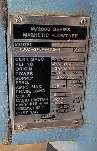 Used Foxboro 2803-SABA-TKG-G 3" Hydraulic Flow Tube 