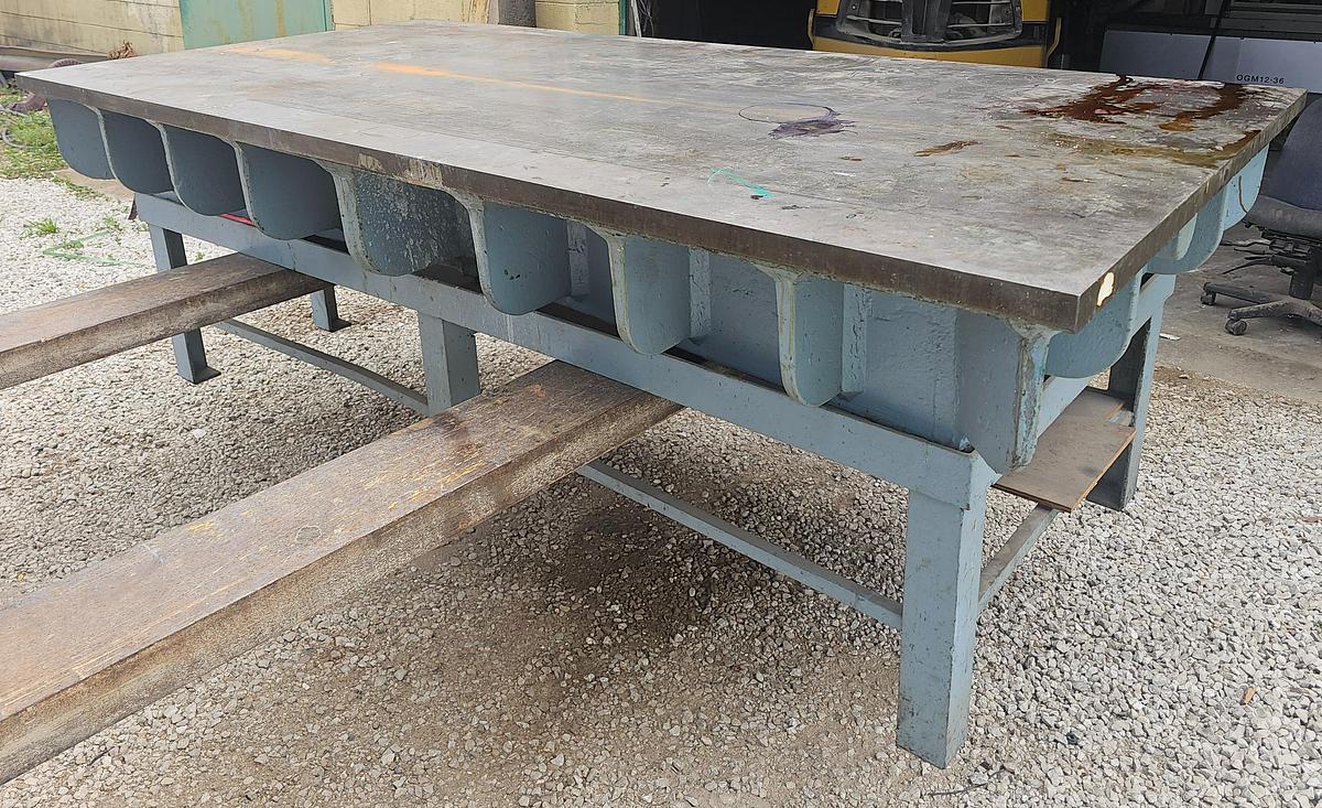 Used 96" x 48" Webbed Cast Iron Setup/Layout Table w/Stand, 2" Surface Plate