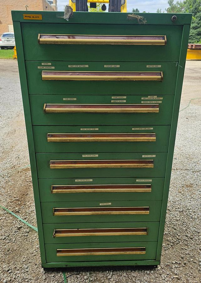 Used 9 Drawer Equipto Industrial Modular Ball Bearing Tooling Cabinet 30" x 28" x 59" 