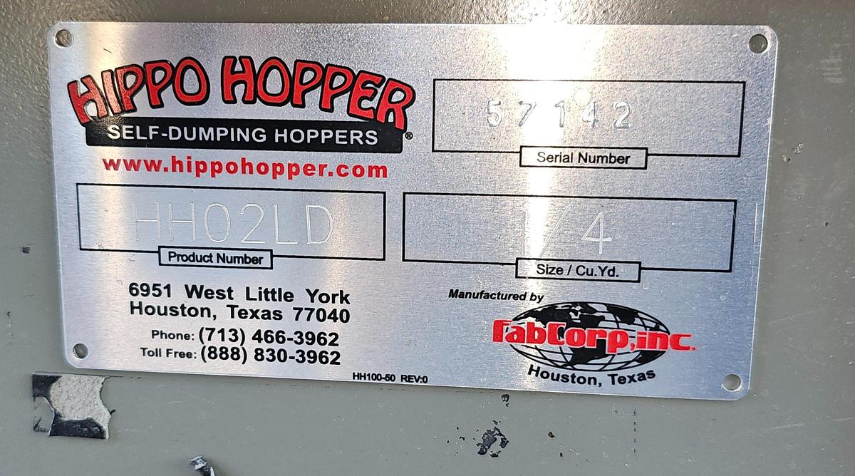 Used 1/4 Cu. Yard Hippo Hopper HH02LD Self Dumping Hopper, 2000 lb - Light Duty