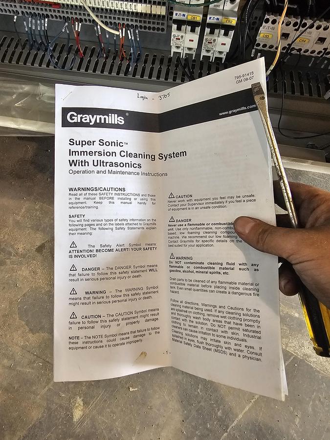 Used Graymills Super Sonic Precision Ultrasonic Immersion Washer, 37x25 Platform, 300 Lb, 4kW