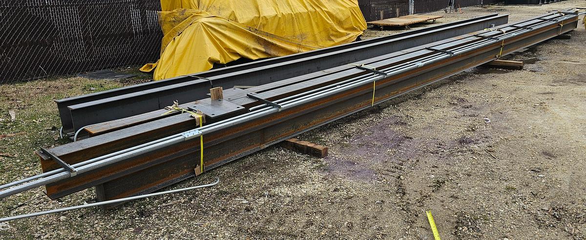 Used 2000# Shop Built 33' Span x 40' Runway Freestanding Bridge Crane & 1 Ton Hoist 