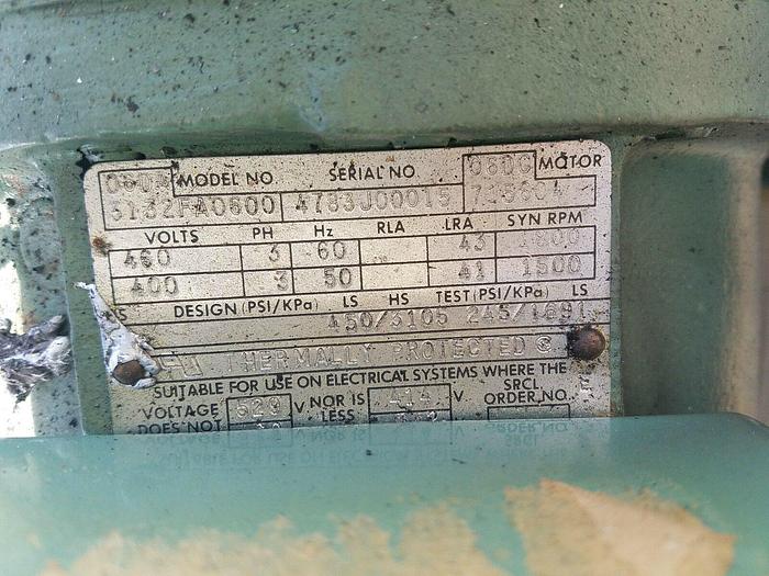 Used Commercial Refrigeration Compressor Model #: 06DA3132FA0600 450/3015 PSI