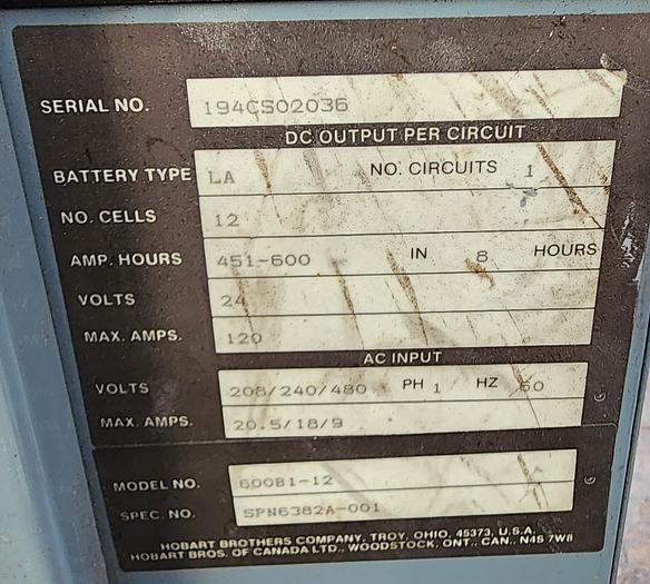 Used Hobart Accu-Charger 600B1-12 Industrial 24 Volt Battery Charger 