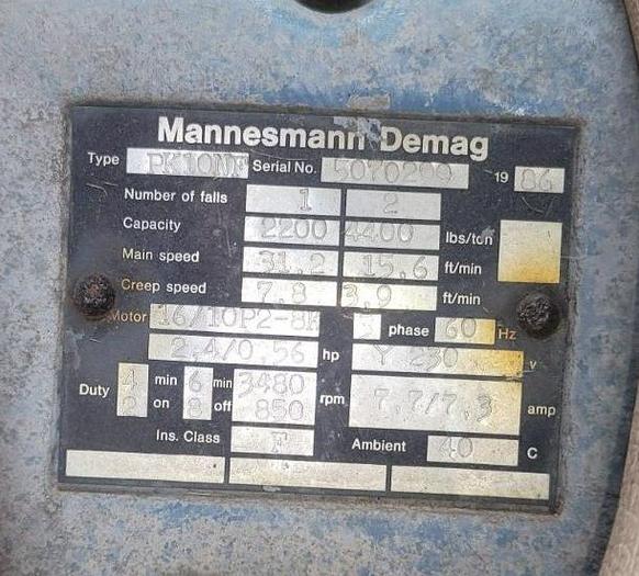 Used Bushman 2 Ton Freestanding Jib Crane 12' 3'' Under Beam 18' Span Demag Hoist