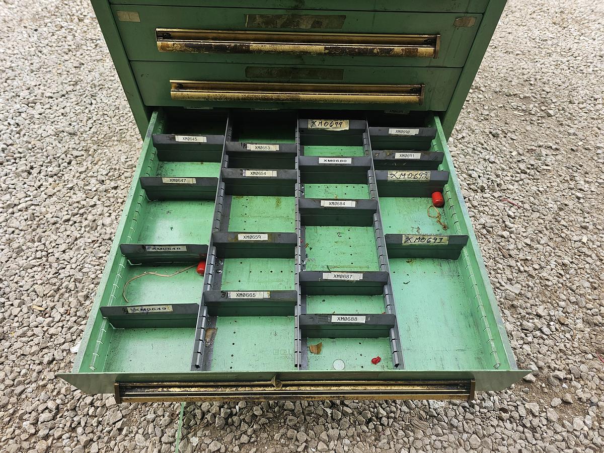 Used 12 Drawer Equipto Industrial Parts Storage Tooling Cabinet 30" x 28" x 57"