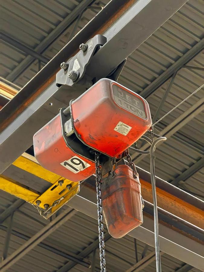 Used 2000# Shop Built 33' Span x 40' Runway Freestanding Bridge Crane & 1 Ton Hoist 