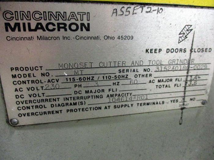 Used Cincinnati Milacron Monoset #MT Tool & Cutter Grinder – Motorized Wheelhead