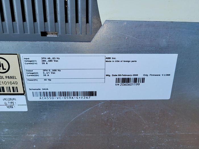 Used ABB 40 HP HVAC Variable Frequency Drive ACH550-VC-059A-4+F267