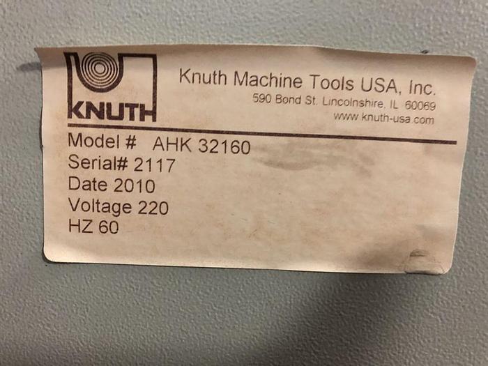 Used 160 Ton 2010 Knuth Hydraulic Press Brake #AHK-A-32160, 8′-10″ B/C & 126″ OAL