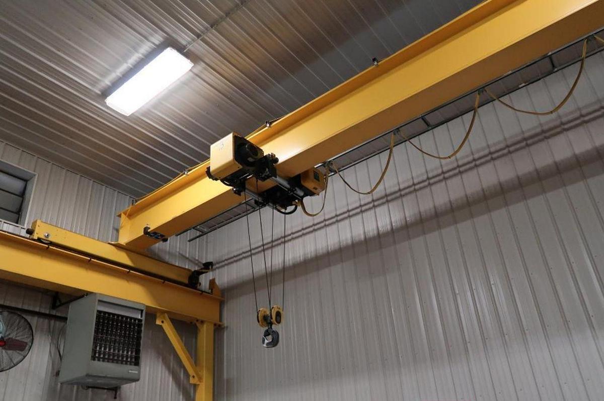 Used 5 Ton Freestanding Overhead Bridge Crane Approx: 60' Span x 60' Runway Spacemaster SX Radio Control Hoist
