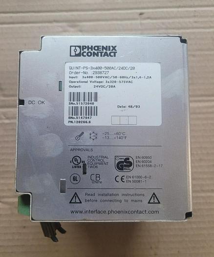 Used Phoenix Contact QUINT-PS-3x400-500AC/24VDC/20 Power Supply 120266.6