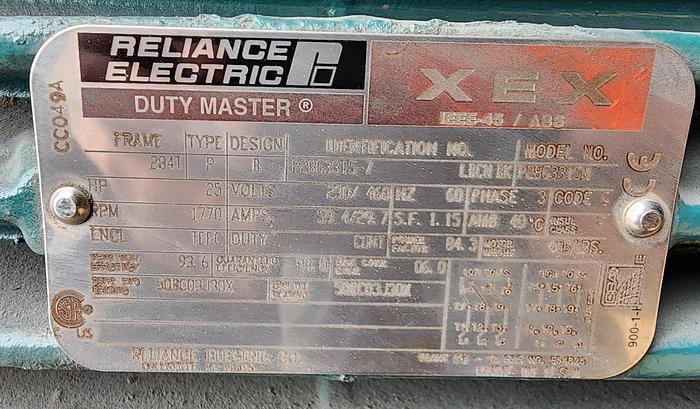 Used Reliance XEX Duty Master P28G3315M Electric 25 Hp Motor 284T Frame 