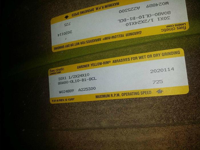 Used GARDNER 30″ x 1-1/2″ x 24 x 10″ 80A80-OL10-B1-DCL ABRASIVE GRINDING WHEELS