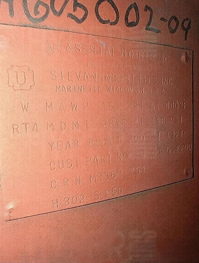 Used 2,200 Gallon Silvan Air Storage Tank | 2009 | 150 PSI | ASME Section VIII