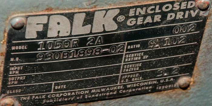 Used 10 Hp Falk #1050R-2A-002 Enclosed gear drive Reduction Gearbox Ratio: 9.102 to 1