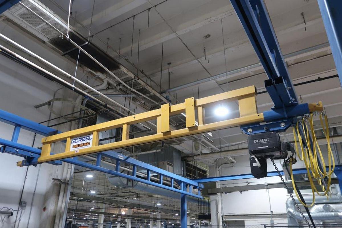 Used 1 Ton Gorbel Modular Workstation Bridge Crane 17' Span x 37' Runway & 1 Ton Demag Electric Chain Hoist