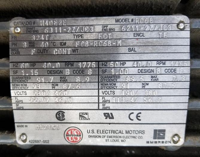 Used 40 Hp Air Conveying Systems Blower/Fan Model #15PHCCWTH