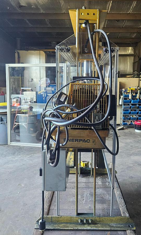 Used 50 Ton Enerpac Electric Over Hydraulic H-Frame Shop Press with Interchangeable Bits