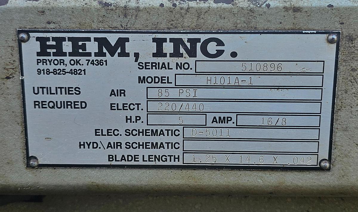 Used Hem H101A-1 Automatic Horizontal Bandsaw 12.75" x 12.75" Capacity 5 Hp
