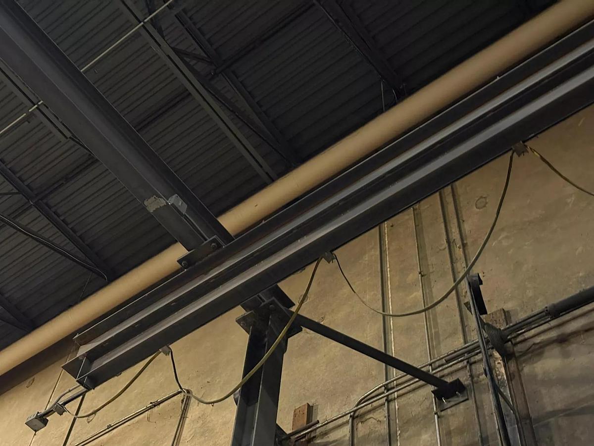 Used 2000# Shop Built 33' Span x 40' Runway Freestanding Bridge Crane & 1 Ton Hoist 