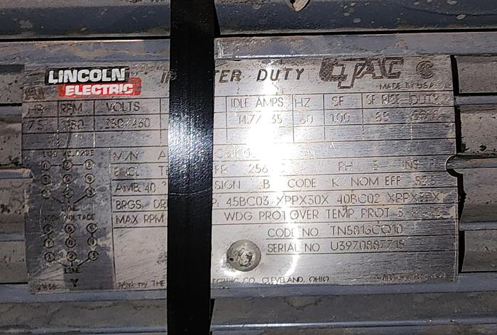 Used 7.5 Hp Lincoln Inverter Duty Electric Motor 1180 RPM 230/460V 