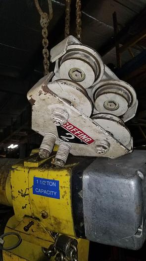 Used Yale 2 Ton Electric Chain Hoist Model #KEL2-10H15/3.75S2 w/2 Ton Coffing Trolley