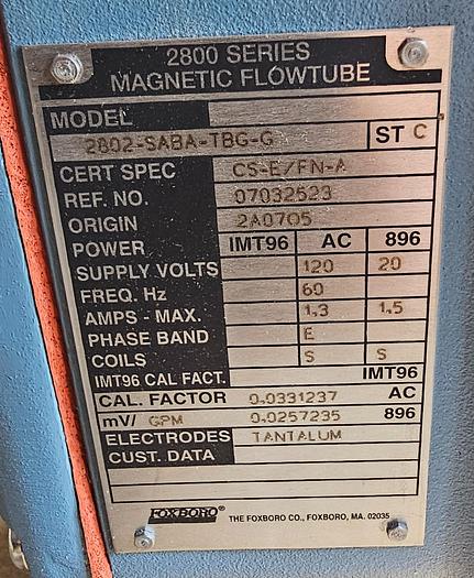 Foxboro 2800 Series 2" Magnetic Flow Tube 2802-SABA-TBG-G