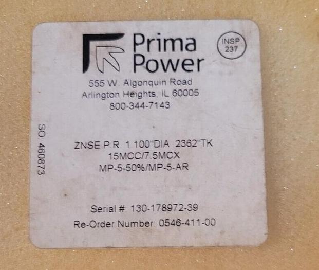 Lot of 2 Prima Power 0546-411-00 1.100'' Diameter ZNSE Co2 Laser Lens 2362'' TK