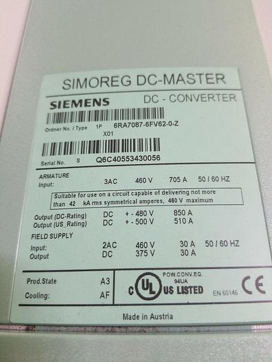 Siemens 6RA7087-6FV62-0-Z ! NEW ! same day shipping!