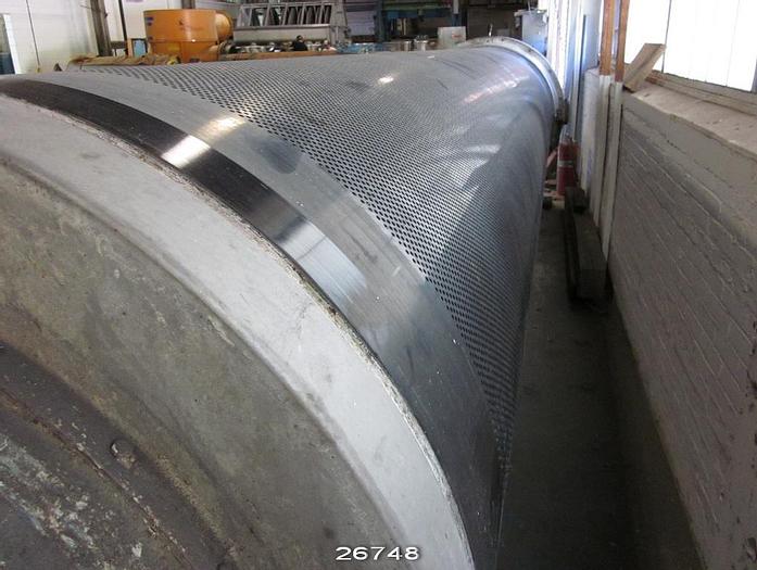 Used Valmet  Rubber Covered Suction Couch Roll, 45" Diameter, 184" Drilled Width,  202.75" Face, 232.75" Mounting Centerlines.  0.25" Hole Diameter. #26748